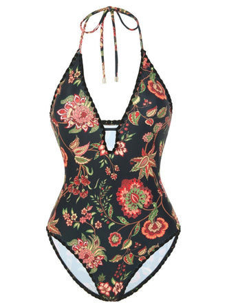 2PCS 1960er Tief V-Ausschnitt Fransen Badeanzug & Cover-Up