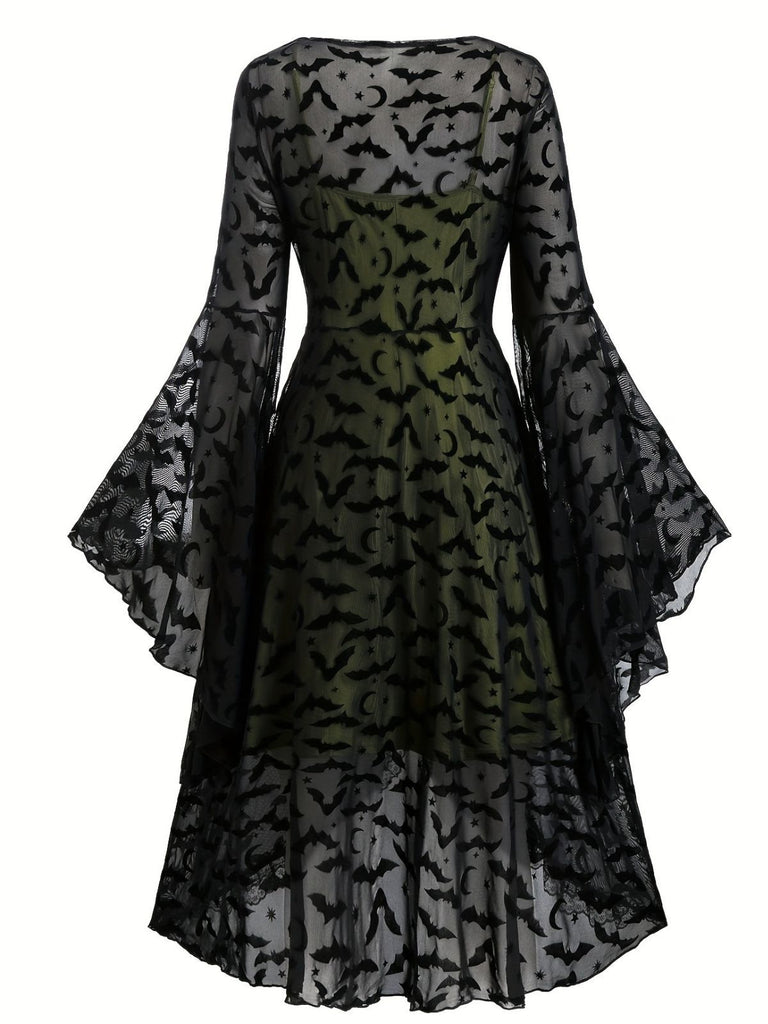 [Übergröße] 2PCS Schwarz 1940er Schläger Netz Außengewand & Grün Kleid