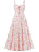 1940er Blumen Schnürung Breit-Träger Kleid