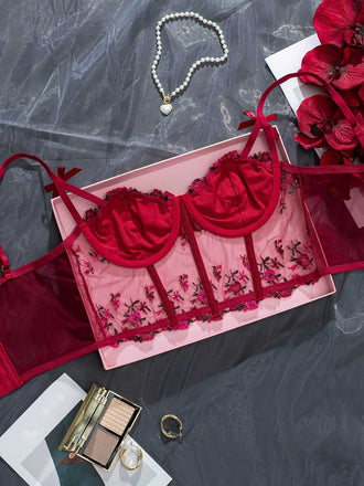 1960er Blumen Bestickt Bogen Dessous mit Bügel