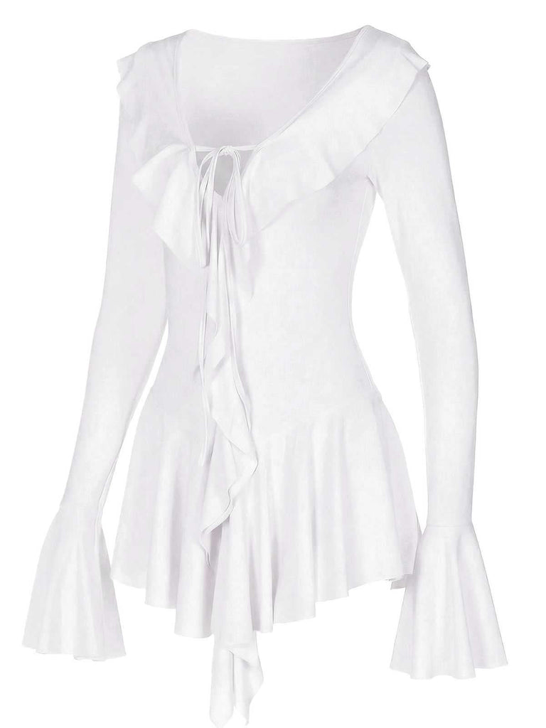 Rosa 1960er V-Ausschnitt Rüschen Ausgestellt Ärmel Kleid