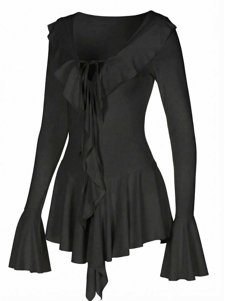 Rosa 1960er V-Ausschnitt Rüschen Ausgestellt Ärmel Kleid