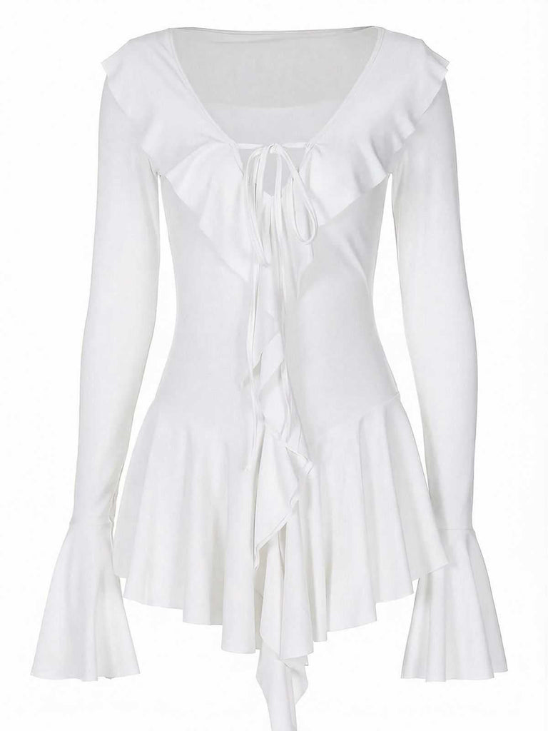 Rosa 1960er V-Ausschnitt Rüschen Ausgestellt Ärmel Kleid