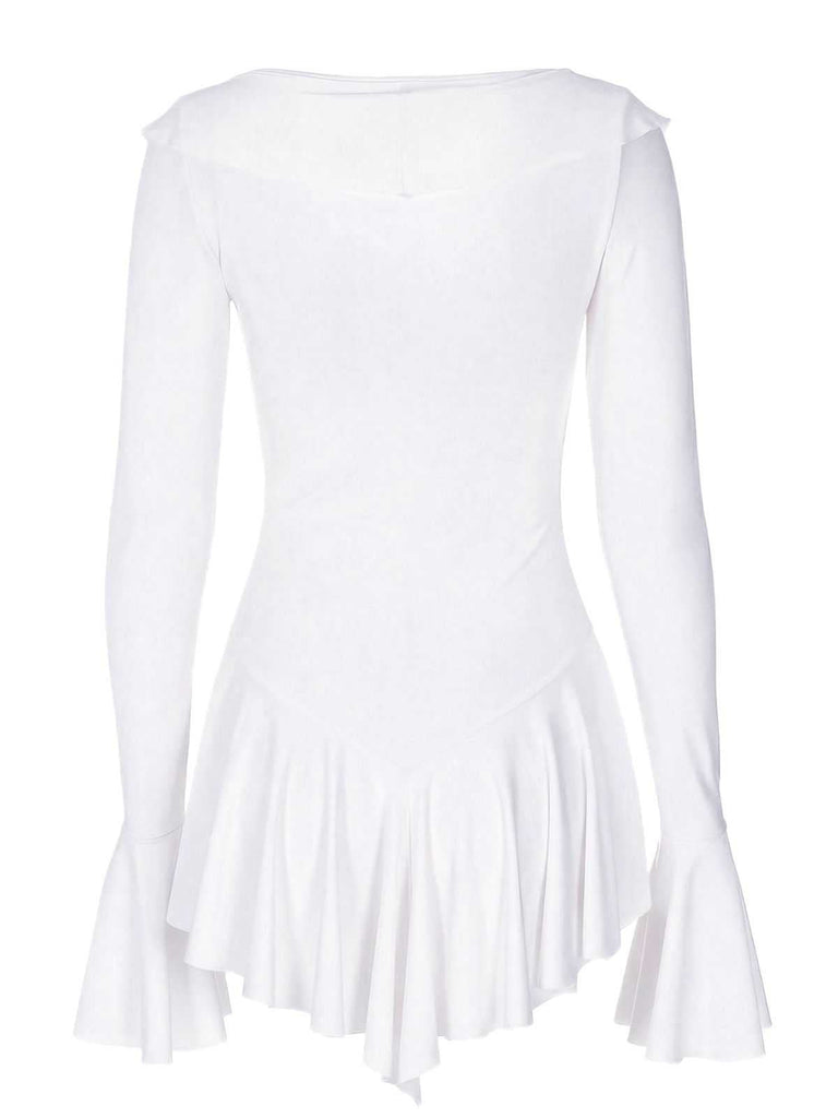 Rosa 1960er V-Ausschnitt Rüschen Ausgestellt Ärmel Kleid