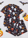 Schwarz 1950er Halloween Kerbkragen Pyjama Set