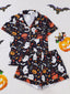 Schwarz 1950er Halloween Kerbkragen Pyjama Set