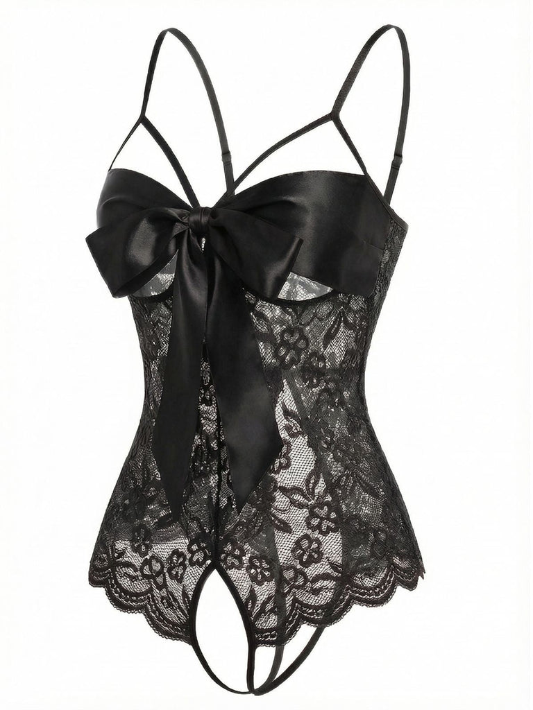 1970er Spitze Satin Bogen Verstellbar Träger Dessous