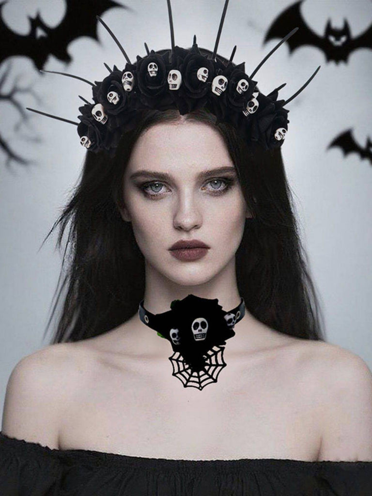 Gothic Schädel Rose Halloween Stirnband & Halskette
