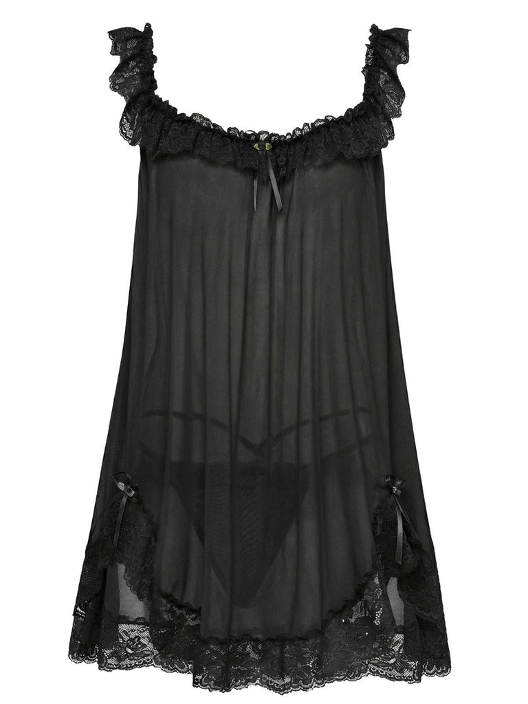 1950er Bogen Spitze Besatz Netz Babydoll Nachthemd