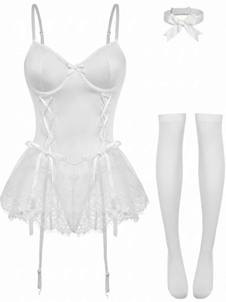 1960er Spitze Besetzt Korsett Bodysuit Set