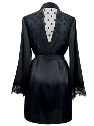 Schwarz 1930er Polka Dots Spitze Satin Robe
