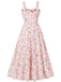 1940er Blumen Schnürung Breit-Träger Kleid