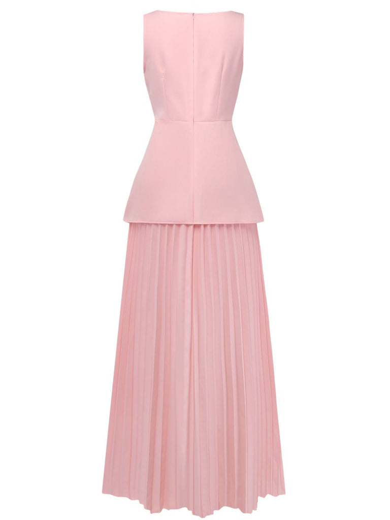 2PCS 1930er Ärmellos Bootskragen Gestrickt Top & Plissiertes Maxi Rock