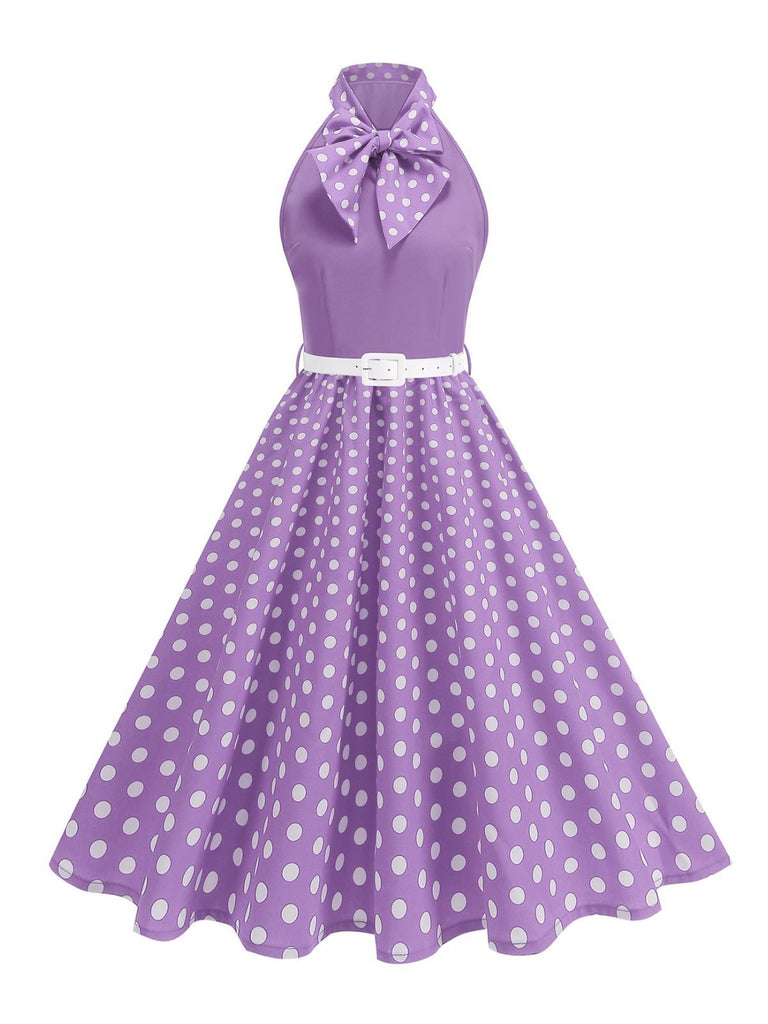 1950er Bogen Binde-Hals Polka Punkte Gürtel Kleid