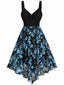 [Übergröße] Dunkelblau 1950er Feder Jacquard Asymmetrisch Kleid