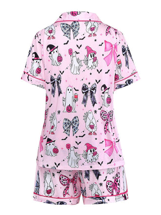 Dunkelrosa 1970er Halloween Boo Drucken Pyjama