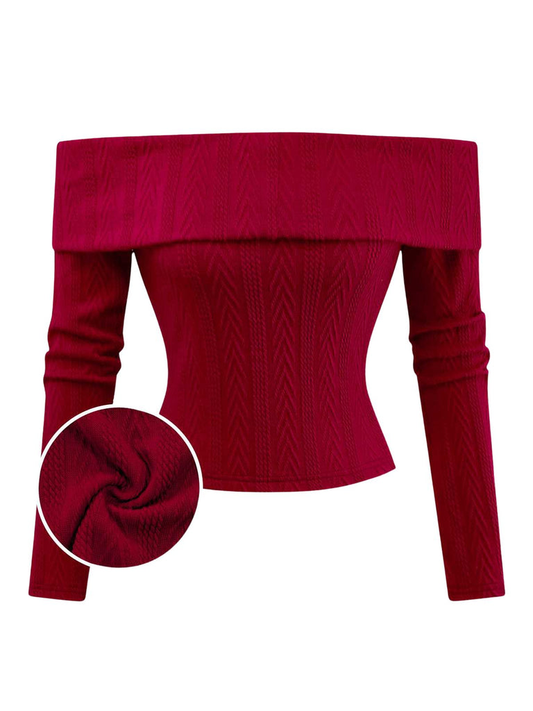 [Vorverkauf] Rot 1950er Schulterfrei Stricken Pullover