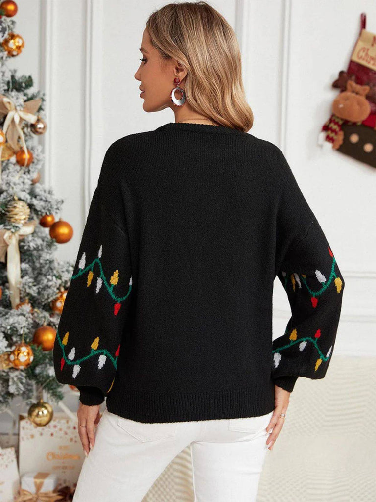Schwarz 1960er Weihnachten Lichter Stricken Pullover