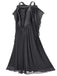1950er Solide Samt Netz Kalte Schulter Kleid