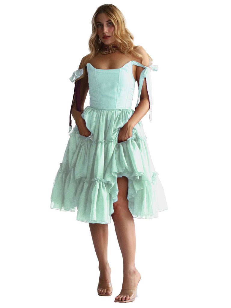 1950er Solide Mehrschichtige Rüschen Tüll Kleid