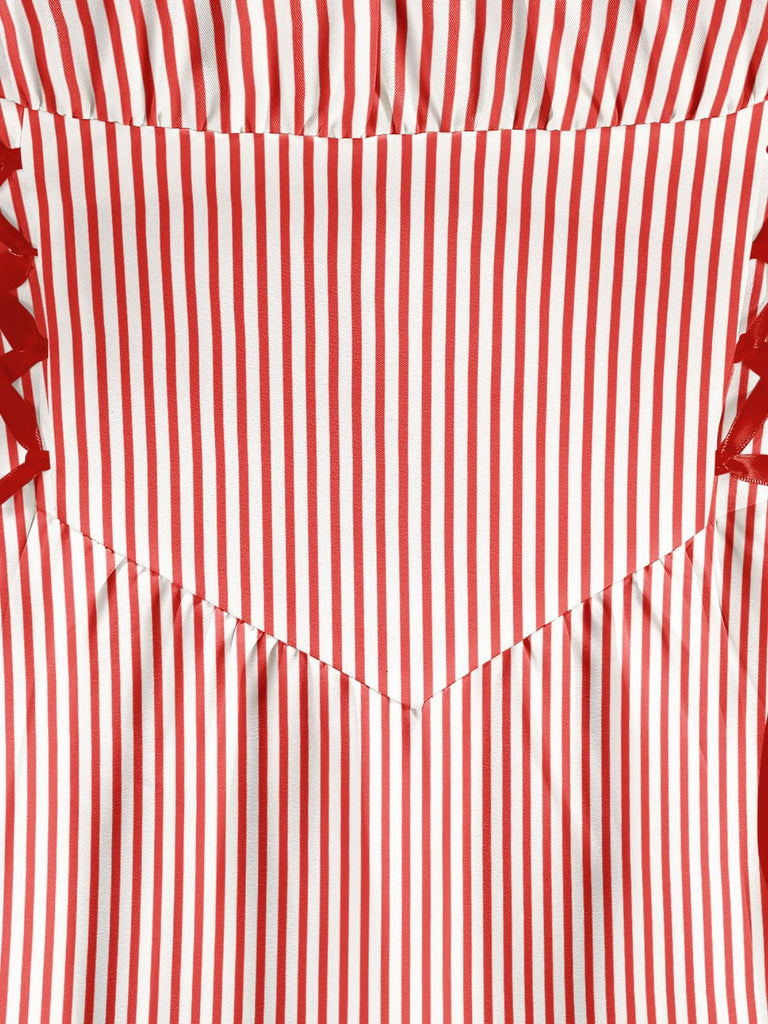 Rot 1950er Weihnachten Zuckerstange Streifen Schnürung Kleid