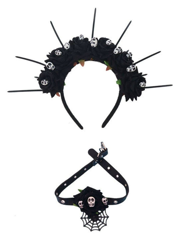Gothic Schädel Rose Halloween Stirnband & Halskette