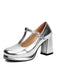 Metallisch Quadratischer Spitze Blockschnalle Schuhe