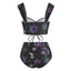 Schwarz 1980er Gurt Neon Nebula Print Gothic Bikini Set