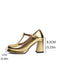 Metallisch Quadratischer Spitze Blockschnalle Schuhe