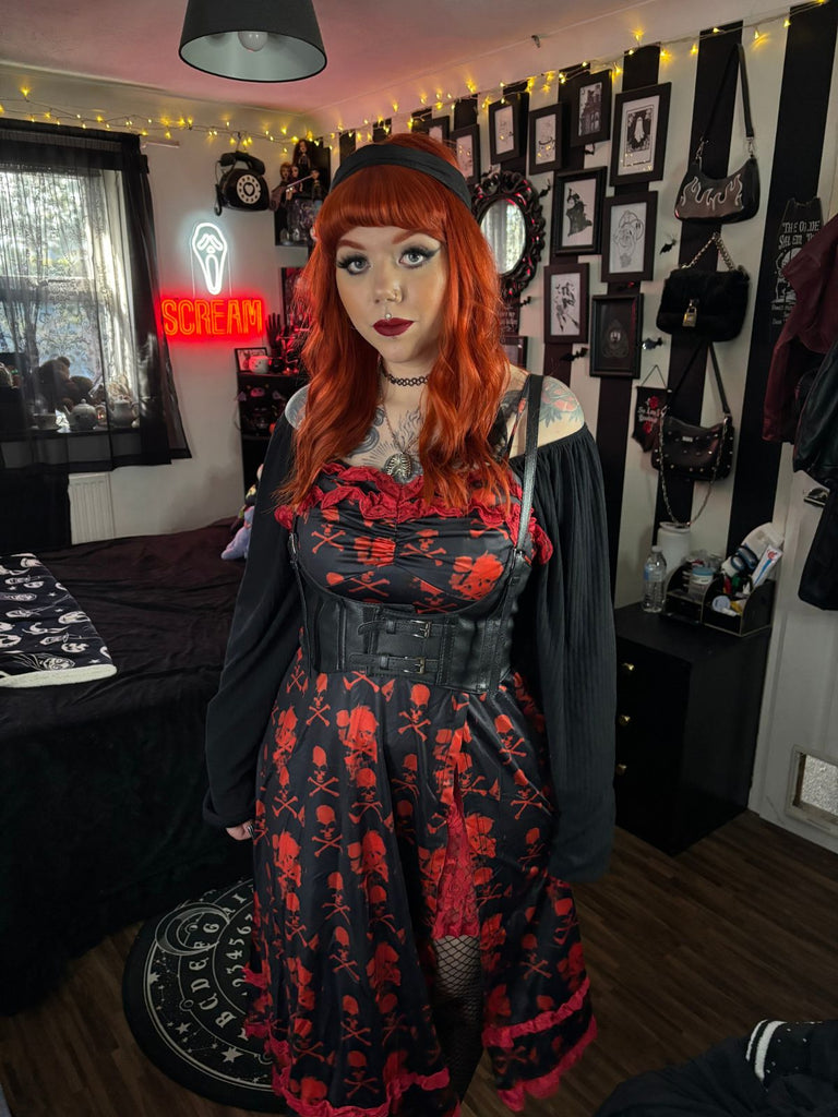 HALLOWEEN SCHWARZEM SCHÄDEL SPITZEN RIEMEN KLEID