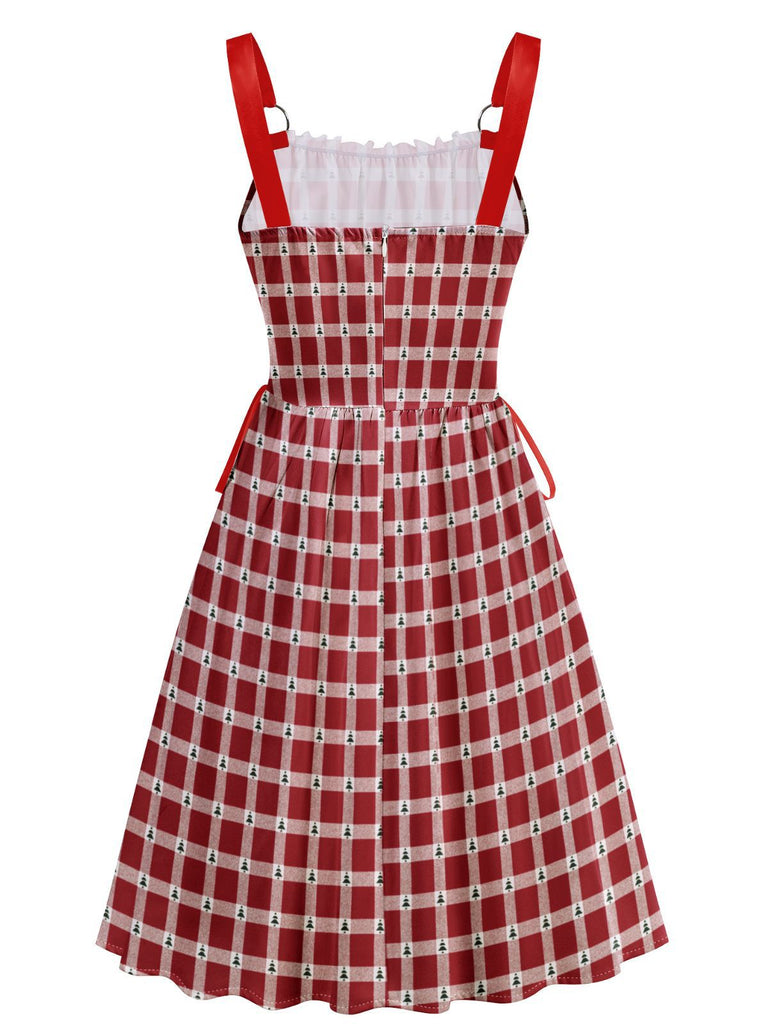 Rot 1950er Weihnachten Zuckerstange Streifen Schnürung Kleid