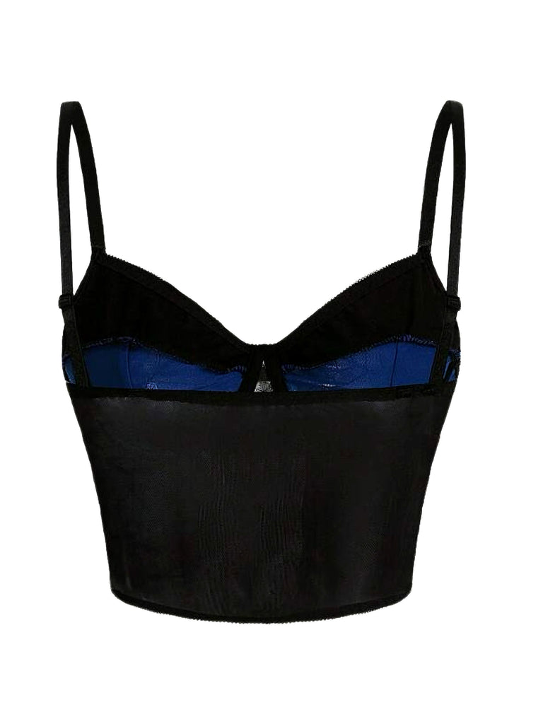 Dunkelblau 1980er Punk Spitze Patchwork Korsett Top