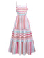 Rosa 1940er Regenbogen Streifen Spaghetti Träger Kleid