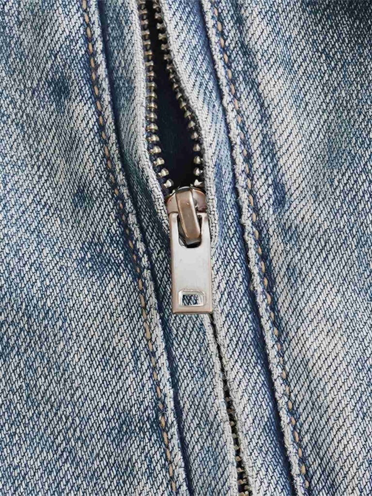 Blau 1970er Loose Revers Denim Kleid