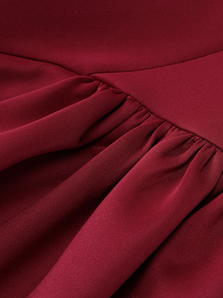 1970er Solide Schulterfrei Tief V-Ausschnitt Skater Kleid