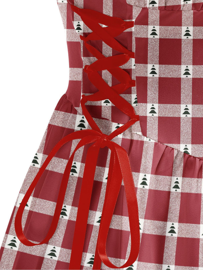 Rot 1950er Weihnachten Zuckerstange Streifen Schnürung Kleid