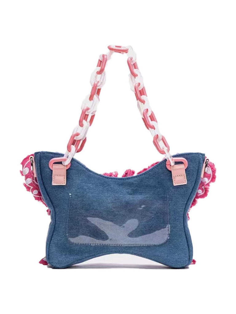 Rosa Zerrissener Denim 3D-Schmetterling Neuartige Tasche