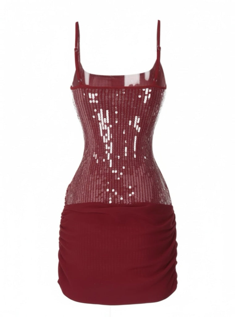 1980er Solide Pailletten Patchwork Mini Kleid