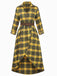 1940er Tartan Plaid Langarm Gürtel Shirt Kleid