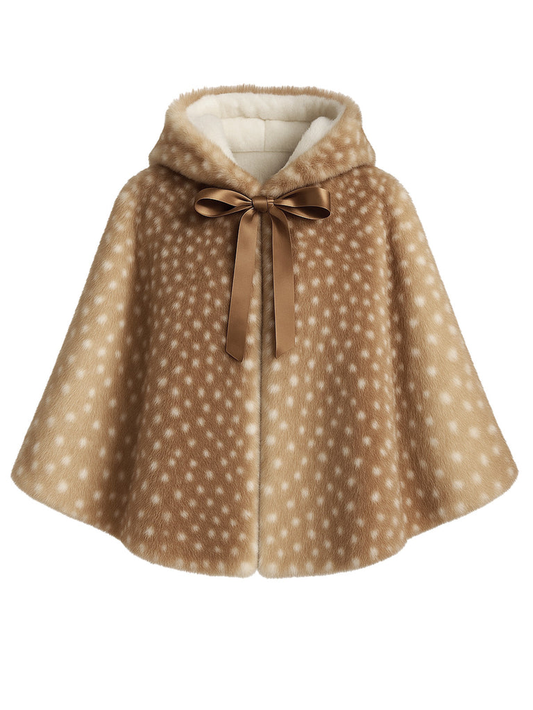 Khaki 1980er Hirsch Stil Kunst Pelz Kapuzen Schnürung Schal