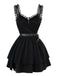 Schwarz 1980er Punk Metall Gürtel Patchwork Kleid