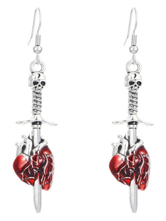 Vintage Halloween Schädel Schwert Herz Ohrringe