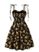[Übergröße] Orange 1940er Kleine Blumen Spaghetti Träger Schnürung Kleid