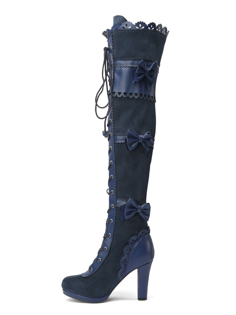 Vintage Bogen Schnürung Lange Stiefel mit hohem Absatz