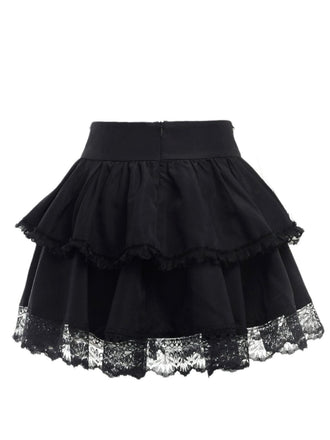 Schwarz 1980er Gothic Chain Kreuz Spitze Lagen Rock