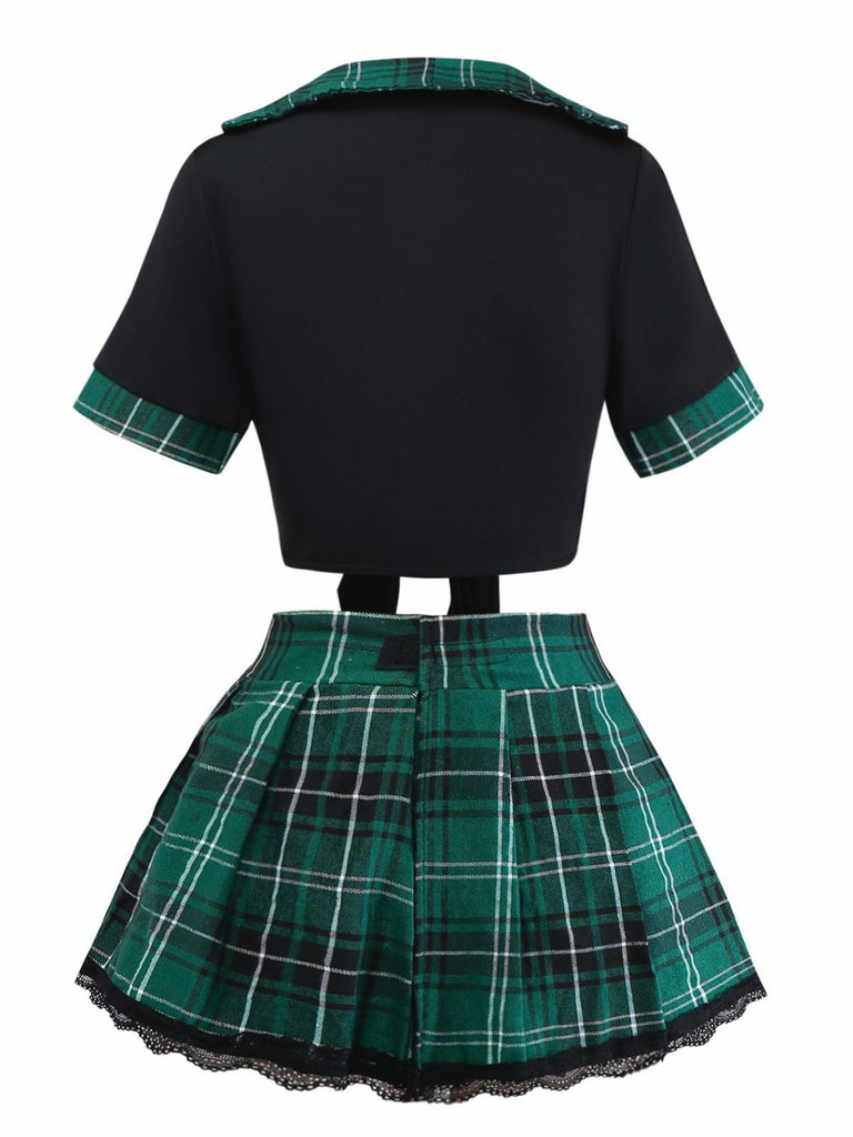 1980er Sexy Schnürung Karo Pyjama Set