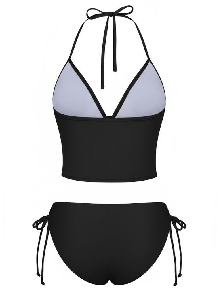 1950er Bestickt Handgemacht Blumen Hohe Taille Tankini Set