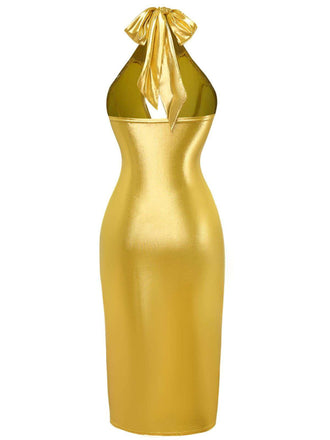 1960er Metallisch Halter Schlüsselloch Figurbetontes Kleid