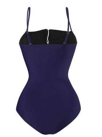 Dunkelblau 1940er Tasten Spaghetti Träger Badeanzug