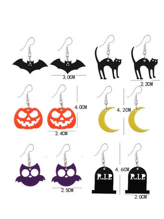 6 Paar Halloween Katze Fledermaus Kürbis Mond Eule Geist Ohrringe Set
